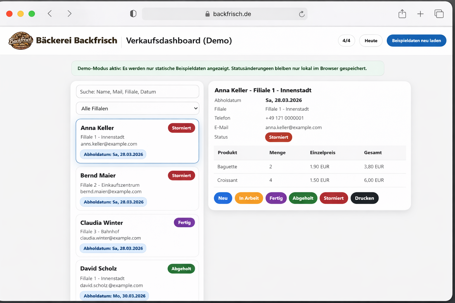 Verkäuferoberfläche Vorschau